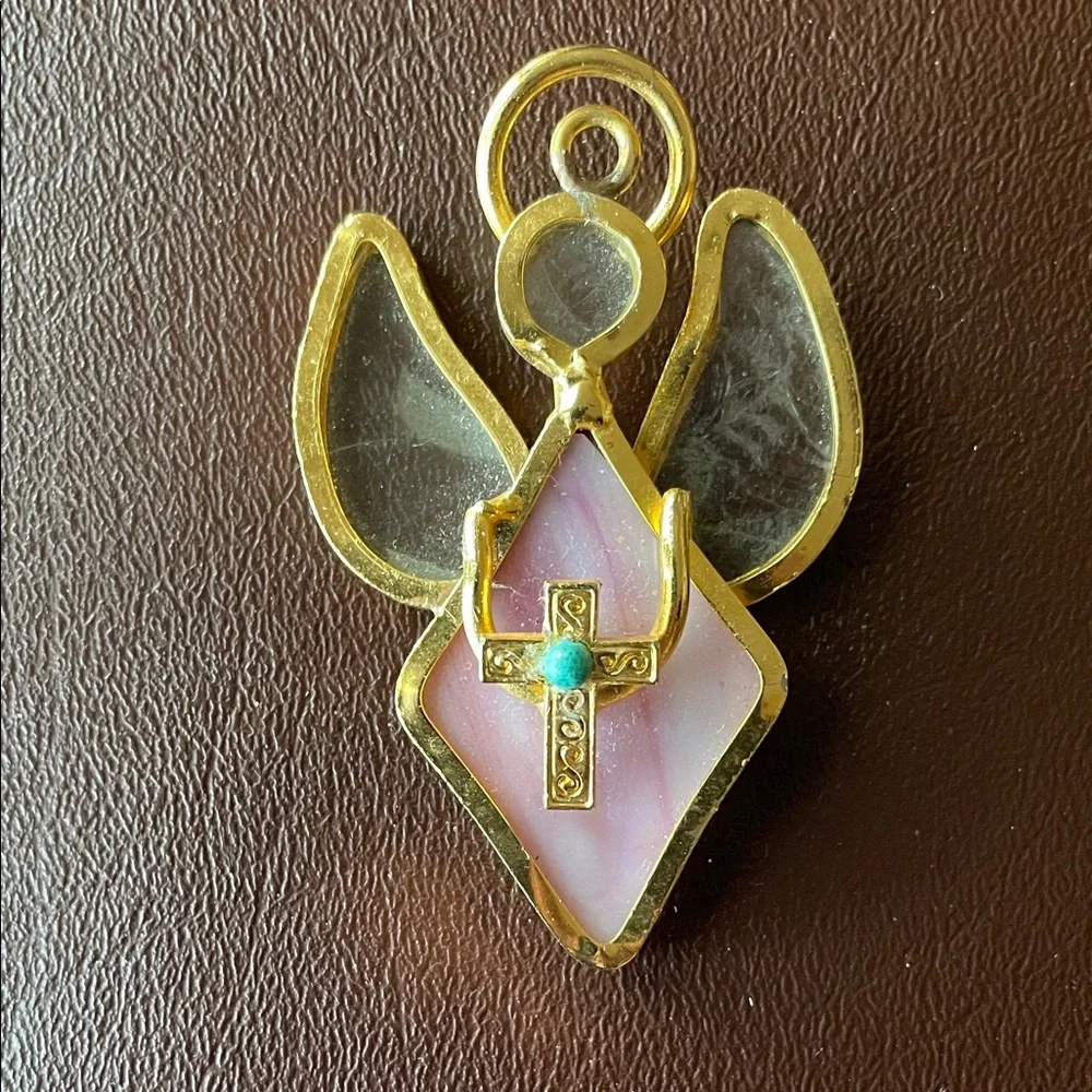 Gold and Pink Stain glass Angel Christmas Ornament